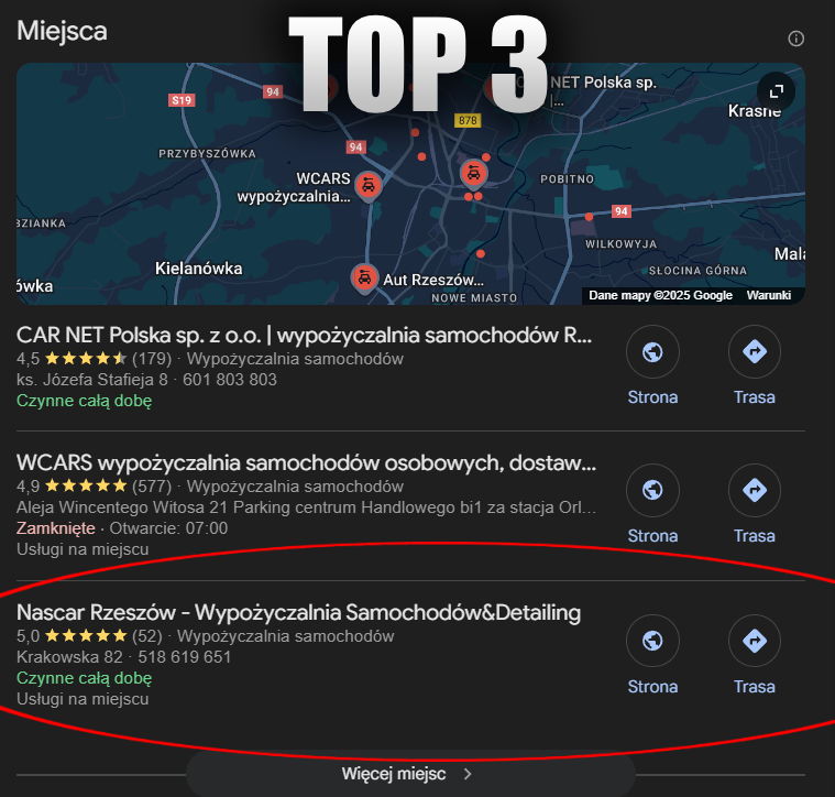 Nascar Rzeszów TOP 3 Google Maps
